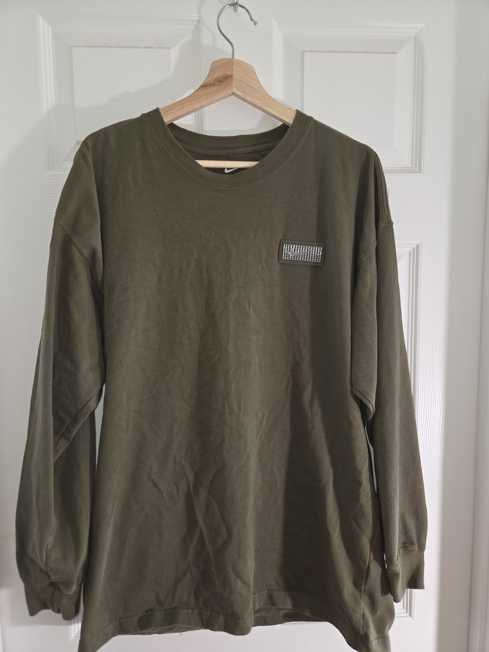 Nike Olive Crewneck Long Sleeve Shirt with Chest Patch